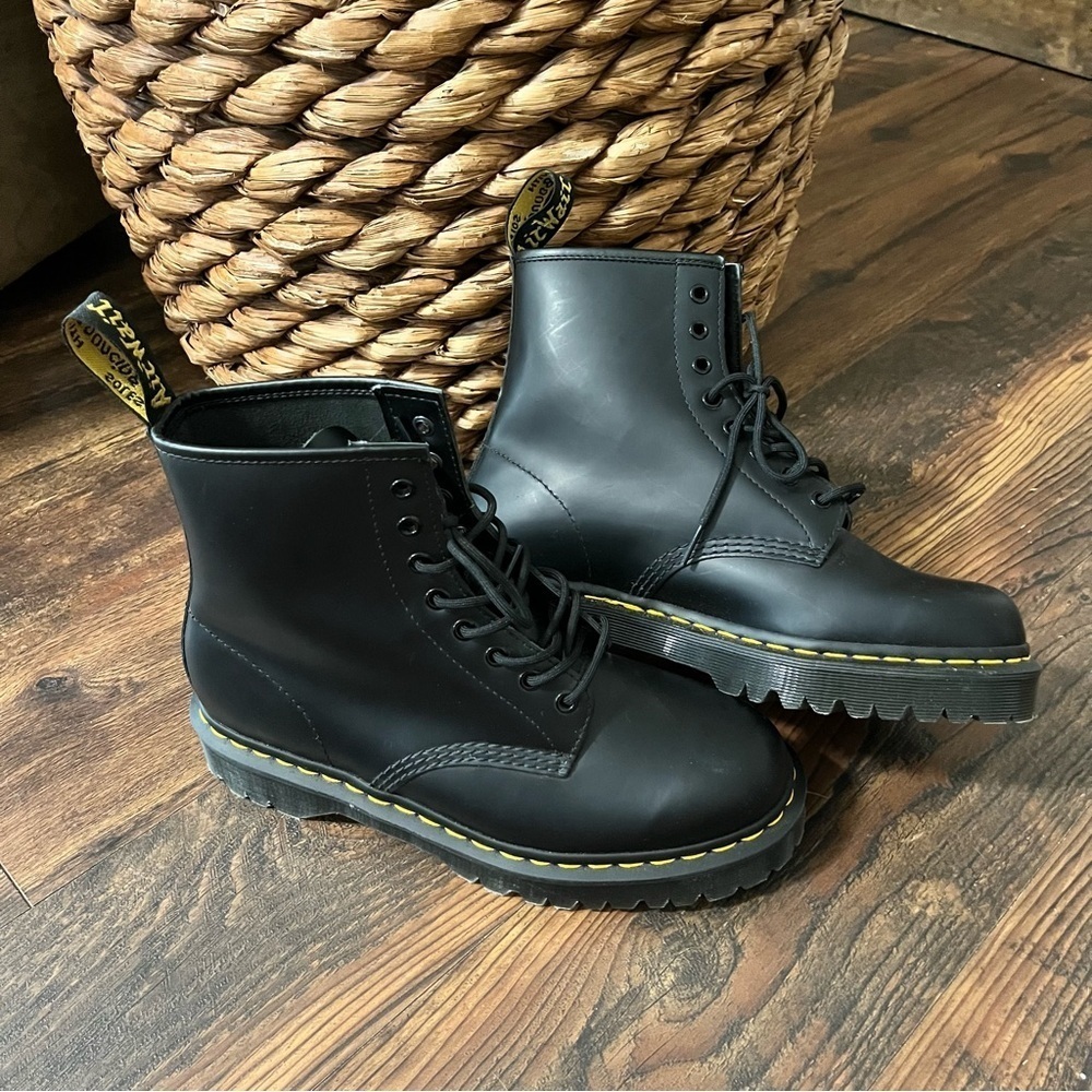 Dr.Martens 8-Hole Boots 1460 Black Leather 28cm UK9 Yellow Stitch NEW
